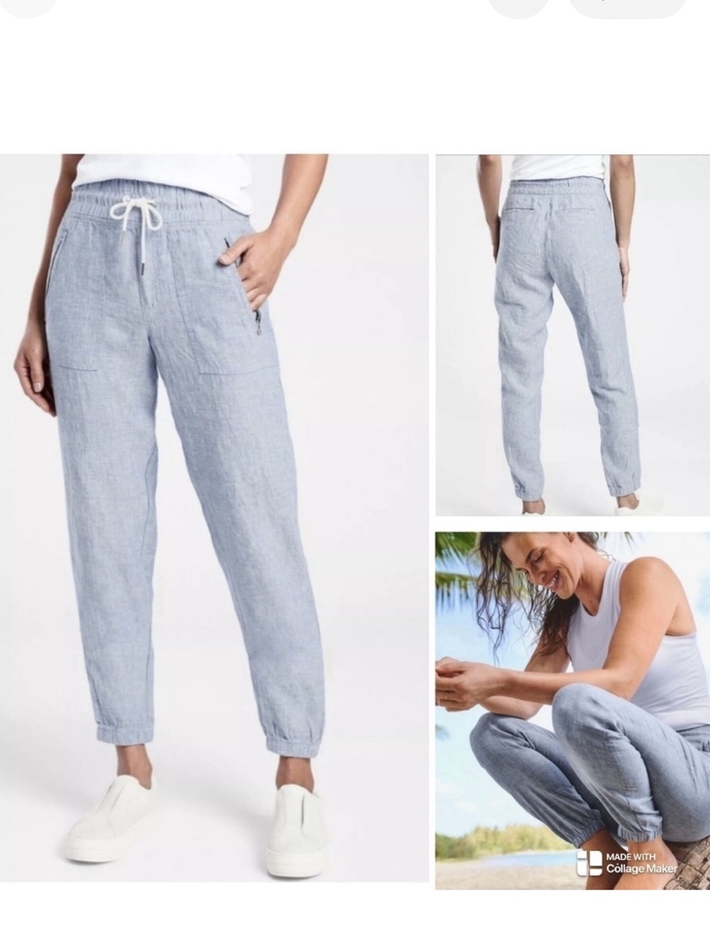 Athleta Cabo Linen Jogger Pants 
 Chambray light blue pull on 6
